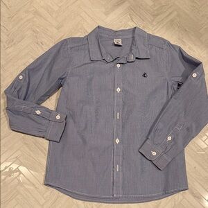 Petit Bateau Boys Light Blue Long-Sleeve Button Shirt, size 8
